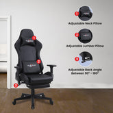 SAVYA HOME Thunder Ergonomic Gaming Chair with Adjustable Lumbar Support & Headrest, 3D armrest| Multifunctional Home & Office Chair | 180 Recliner Chair with footrest (Black)